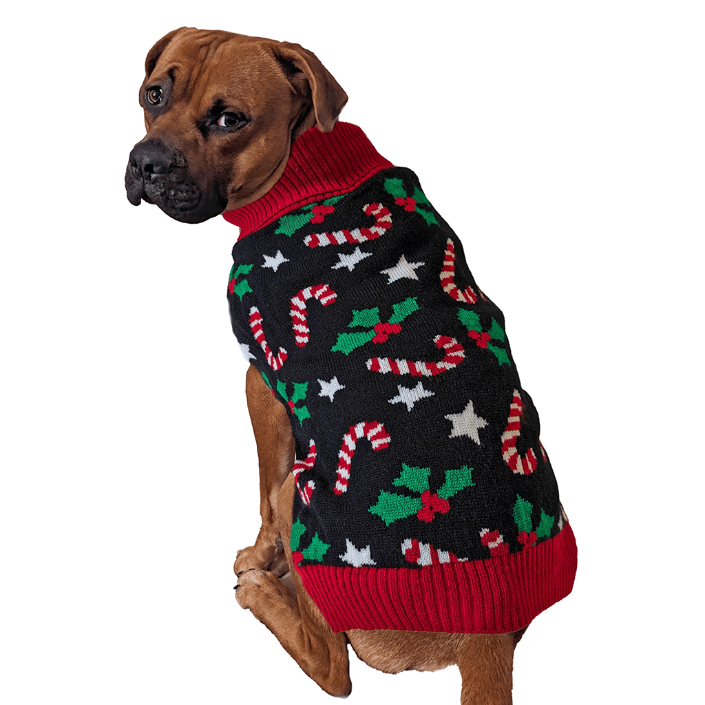 FASHION PET Holiday Candy Cane Sweater Black XS