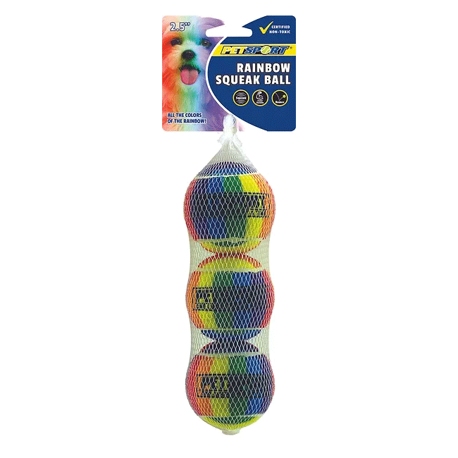 PETSPORT Rainbow Squeak Ball 2.5" 3pk