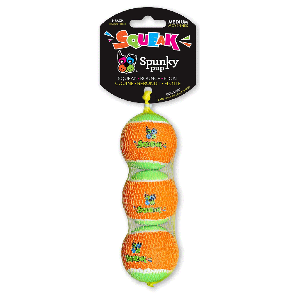 SPUNKY PUP Squeaky Tennis Balls Medium 3pk