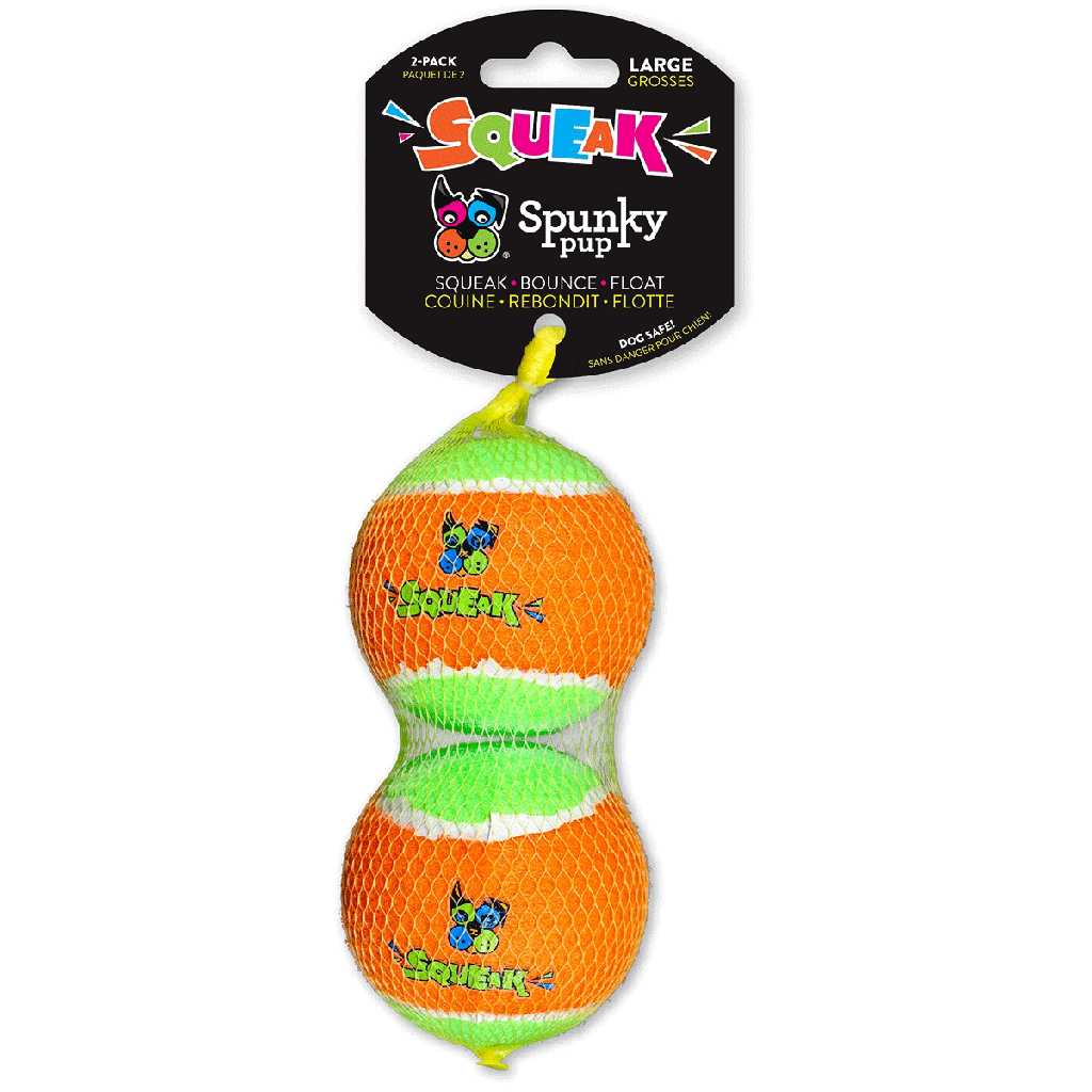 SPUNKY PUP Squeaky Tennis Balls Large 2pk