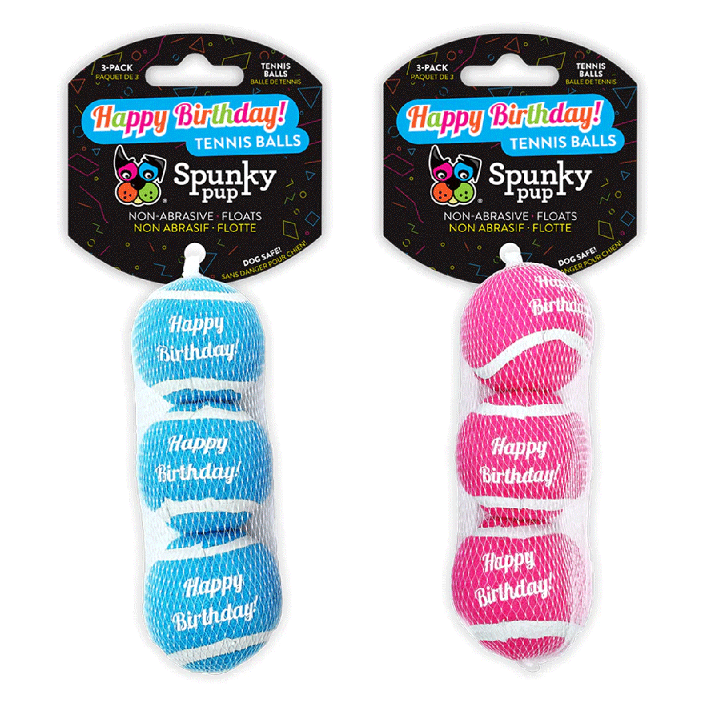 SPUNKY PUP Happy Birthday Tennis Balls 3pk