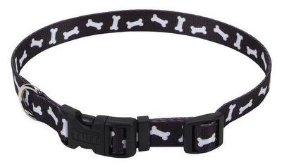 PET ATTIRE Adj Collar - 1 x 18-26in - Black w/Bones