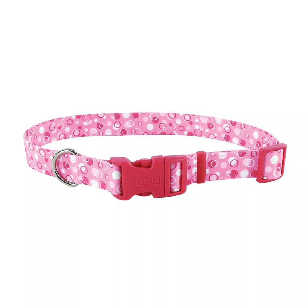 PET ATTIRE Adj Collar - 3/4 x 14-20in - Pink w/Dots