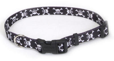 PET ATTIRE Adj Collar - 3/8 x 8-12in - Black w/Skulls