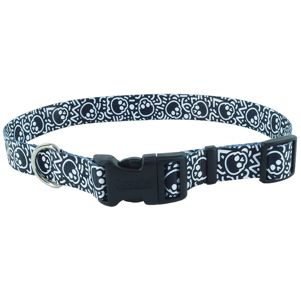 PET ATTIRE Adj Collar - 3/8 x 8-12in - Black w/Skulls