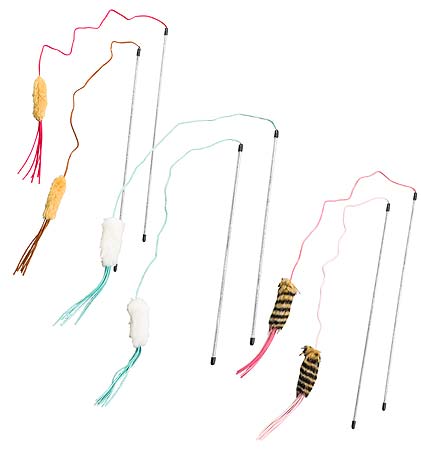 [E52062] ETHICAL/SPOT Leather Strand Cat Wand - 44 inch - 6 pc