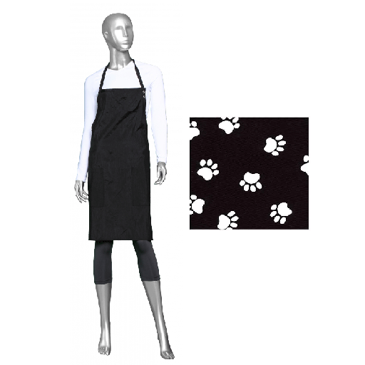 [SW105P PAWBLACK] *STYLIST WEAR Bib Apron Nylon Black w/White Paw Prints