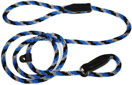 [LB3604 BLU/BLK/SV] LEATHER BROTHERS British Rope Slip Lead 6' Black/Blue/Silver