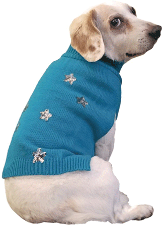 [FP60233 XS] *FASHION PET Sequin Stars Sweater XS Teal