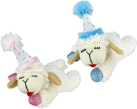 [MP20205] MULTIPET Lamb Chop w/Birthday Hat Cat Toy 4" Assorted