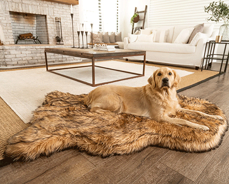 [PUP91294] *PAW PupRug Faux Fur Orthopedic Dog Bed Curve Sable Tan L/XL