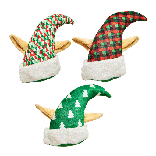 [EH54779] ETHICAL/SPOT Holiday Elf Hat Dog Toy Asst 6"