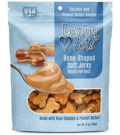 [LP08301] LOVING PETS Bone-Shaped Soft Jerky Treats Chicken & Peanut Butter 6oz