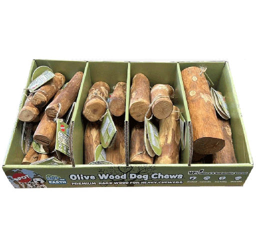 [E54796] *ETHICAL/SPOT Love The Earth Olive Wood Dog Chew Display 31pc