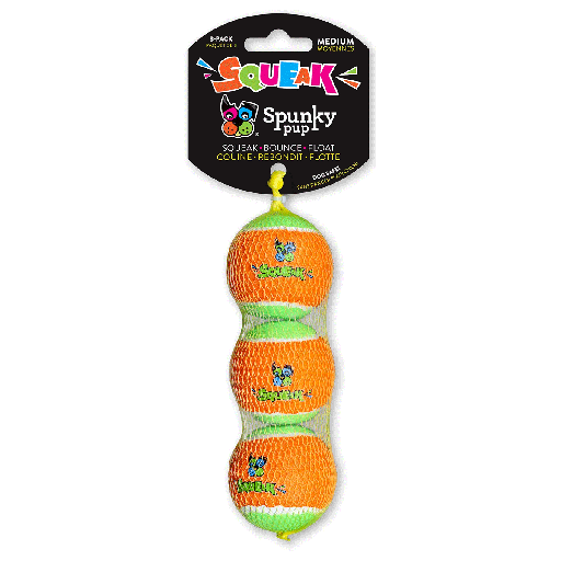 [SKP00662] SPUNKY PUP Squeaky Tennis Balls Medium 3pk